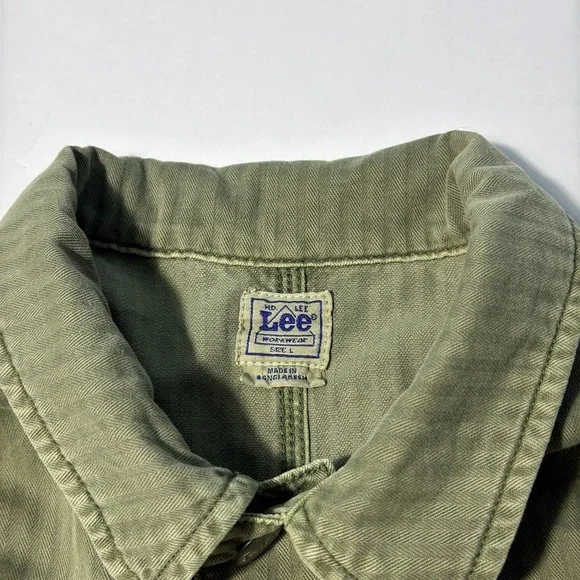 Vintage Lee Military Chore Jacket Mens Large Green Railroad Stripe Workwear - Picture 6 of 9